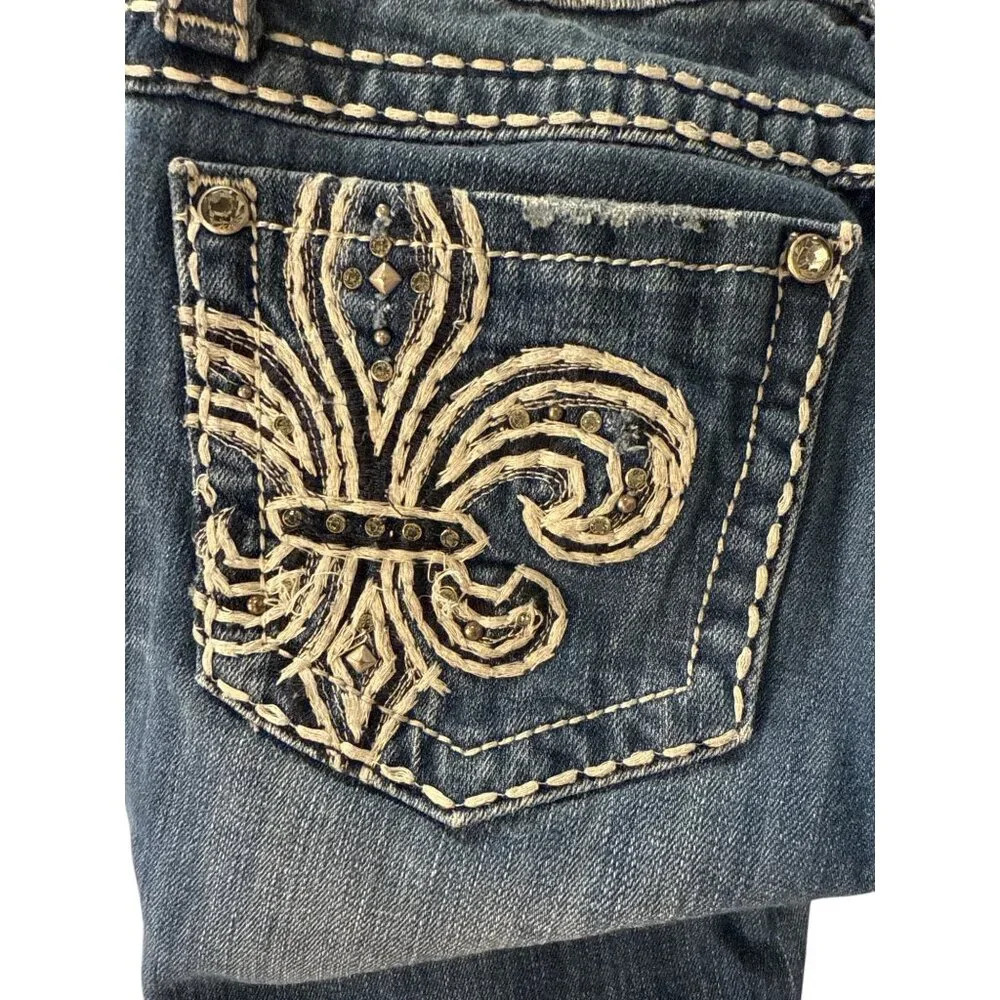 Miss Me Skinny Jeans Bedazzled Glam Fleur De Lis Jeans, Size 27.  Pre-Owned. - Picture 7 of 11